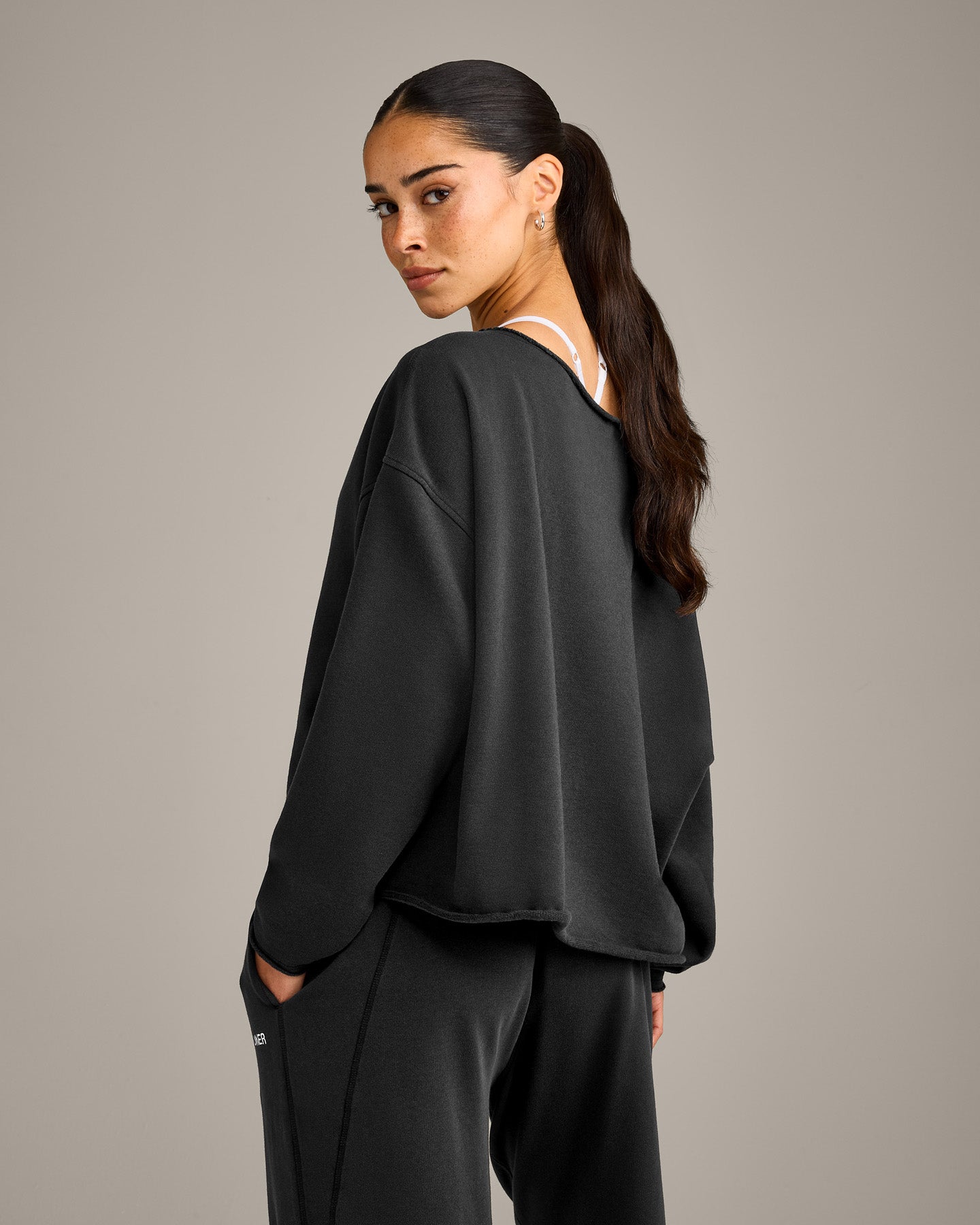 Raw Cut Lounge Off-The-Shoulder Sweatshirt | Washed Black