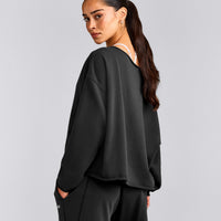Cotton Vintage Lounge Off-The-Shoulder Sweatshirt | Washed Black