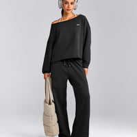 Cotton Vintage Lounge Off-The-Shoulder Sweatshirt | Washed Black