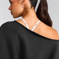 Cotton Vintage Lounge Off-The-Shoulder Sweatshirt | Washed Black