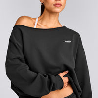 Cotton Vintage Lounge Off-The-Shoulder Sweatshirt | Washed Black