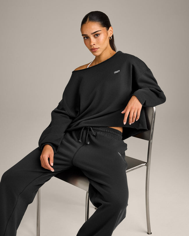 Raw Cut Lounge Off-The-Shoulder Sweatshirt | Washed Black