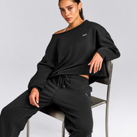 Cotton Vintage Lounge Off-The-Shoulder Sweatshirt | Washed Black