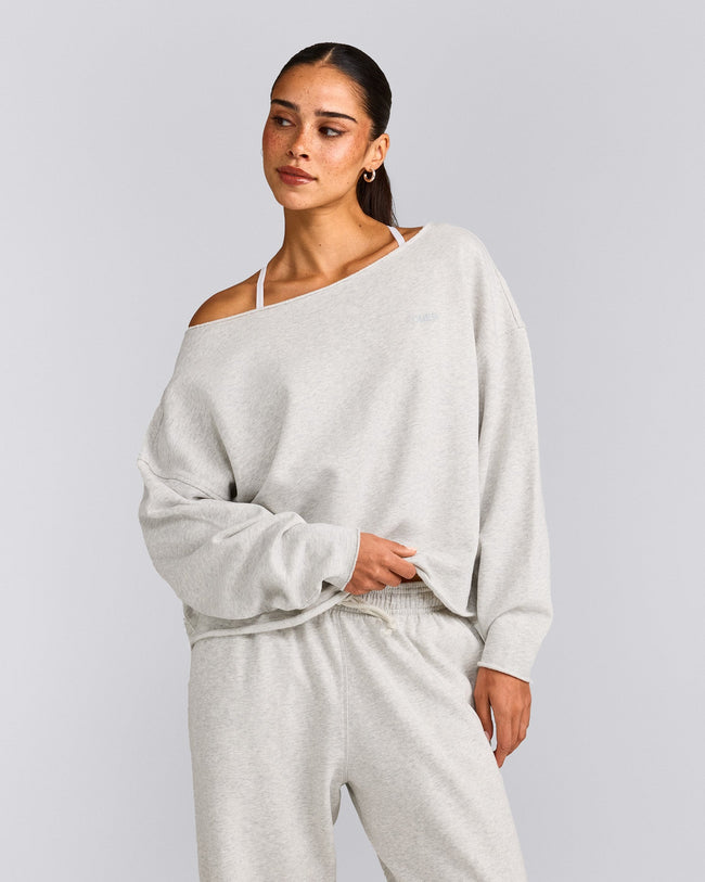 Cotton Vintage Lounge Off-The-Shoulder Sweatshirt | Light Grey Marl