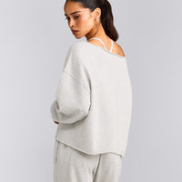 Cotton Vintage Lounge Off-The-Shoulder Sweatshirt | Light Grey Marl