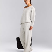 Cotton Vintage Lounge Off-The-Shoulder Sweatshirt | Light Grey Marl