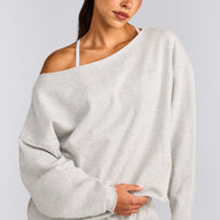 Cotton Vintage Lounge Off-The-Shoulder Sweatshirt | Light Grey Marl