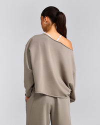 Cotton Vintage Lounge Off-The-Shoulder Sweatshirt | Washed Minky