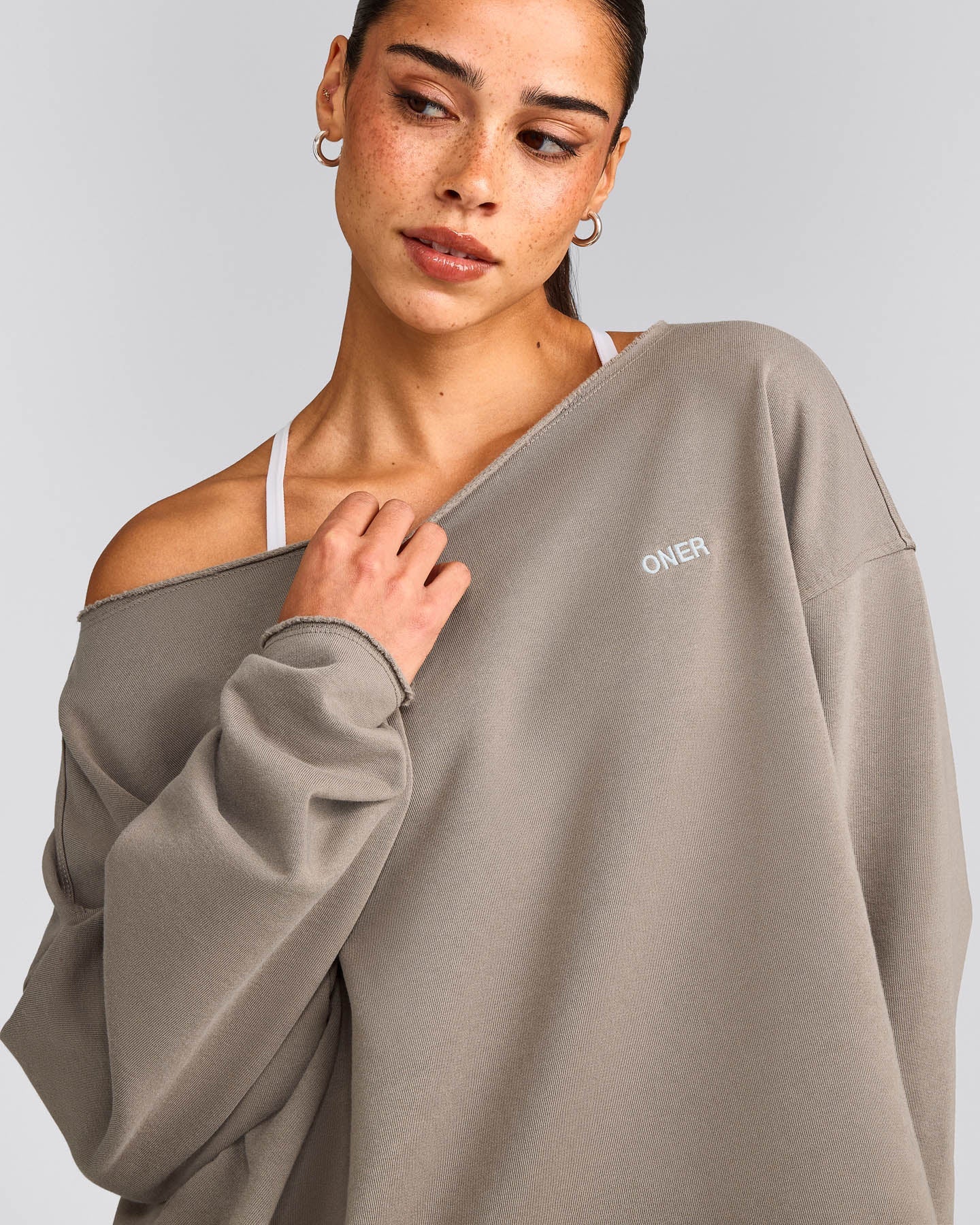 Cotton Vintage Lounge Off-The-Shoulder Sweatshirt | Washed Minky