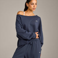 Raw Cut Lounge Off-The-Shoulder Sweatshirt | Washed True Blue
