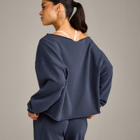 Raw Cut Lounge Off-The-Shoulder Sweatshirt | Washed True Blue