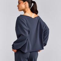 Cotton Vintage Lounge Off-The-Shoulder Sweatshirt | Washed True Blue