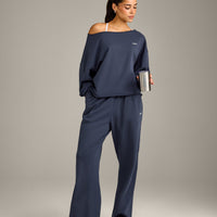 Raw Cut Lounge Off-The-Shoulder Sweatshirt | Washed True Blue