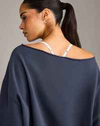 Raw Cut Lounge Off-The-Shoulder Sweatshirt | Washed True Blue