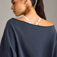 Raw Cut Lounge Off-The-Shoulder Sweatshirt | Washed True Blue