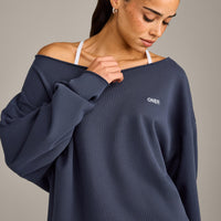 Raw Cut Lounge Off-The-Shoulder Sweatshirt | Washed True Blue
