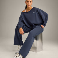 Raw Cut Lounge Off-The-Shoulder Sweatshirt | Washed True Blue