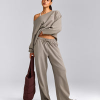 Cotton Vintage Lounge Wide Leg Joggers | Washed Minky