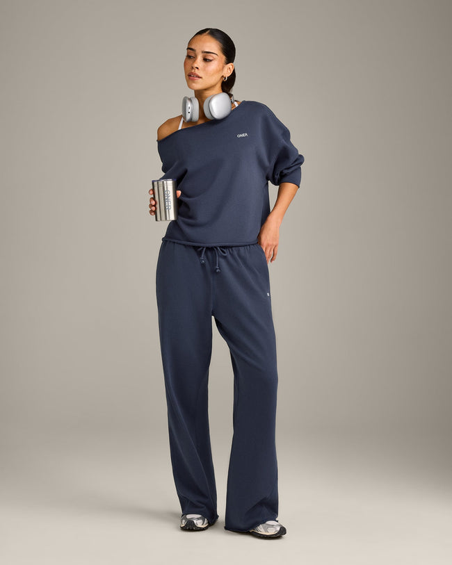 Raw Cut Lounge Wide Leg Joggers | Washed True Blue