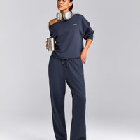 Cotton Vintage Lounge Wide Leg Joggers | Washed True Blue