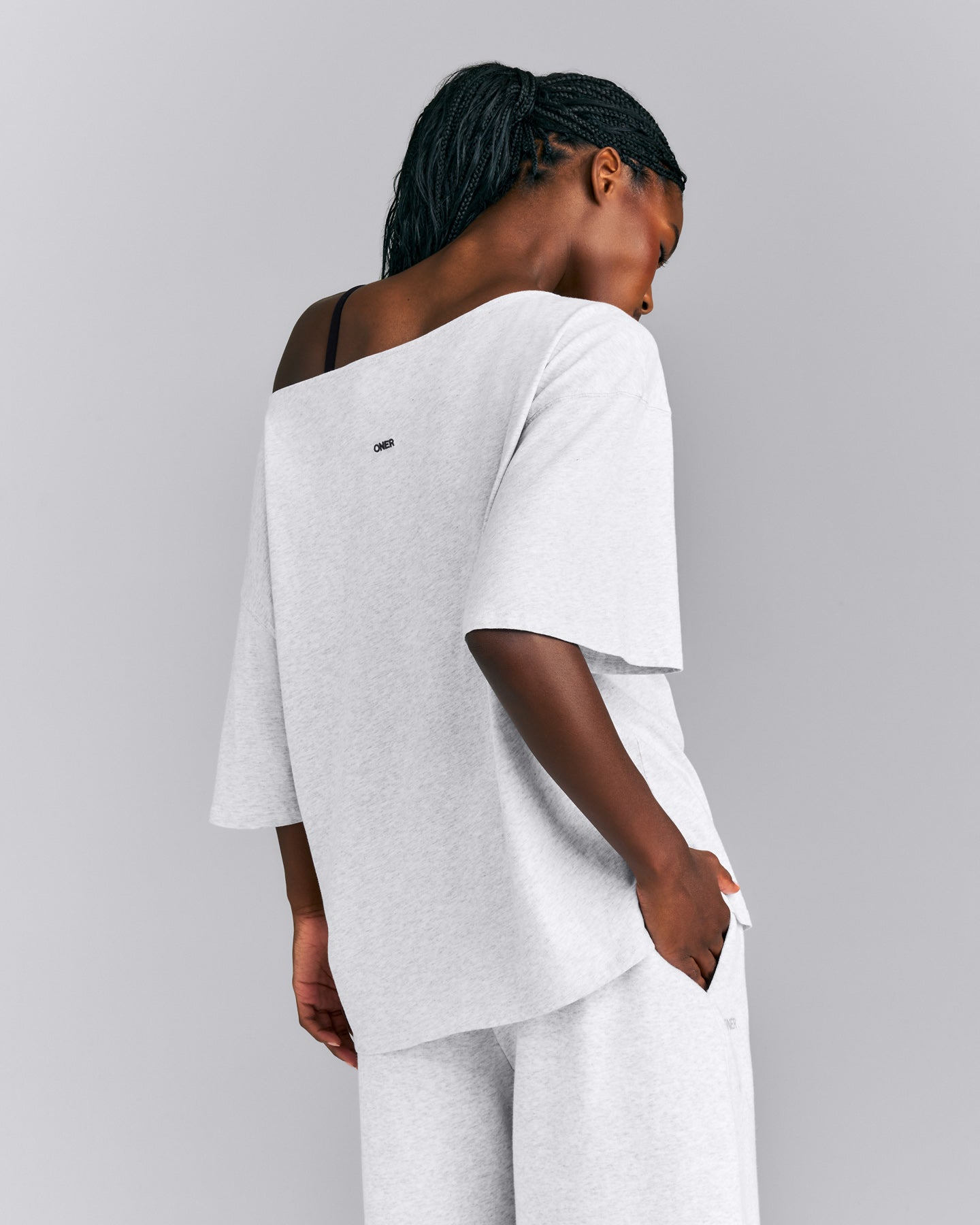 Slouchy One Shoulder T-Shirt | Light Gray Marl
