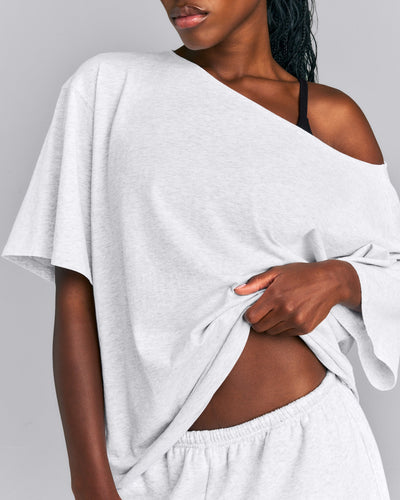 Slouchy One Shoulder T-Shirt | Light Gray Marl