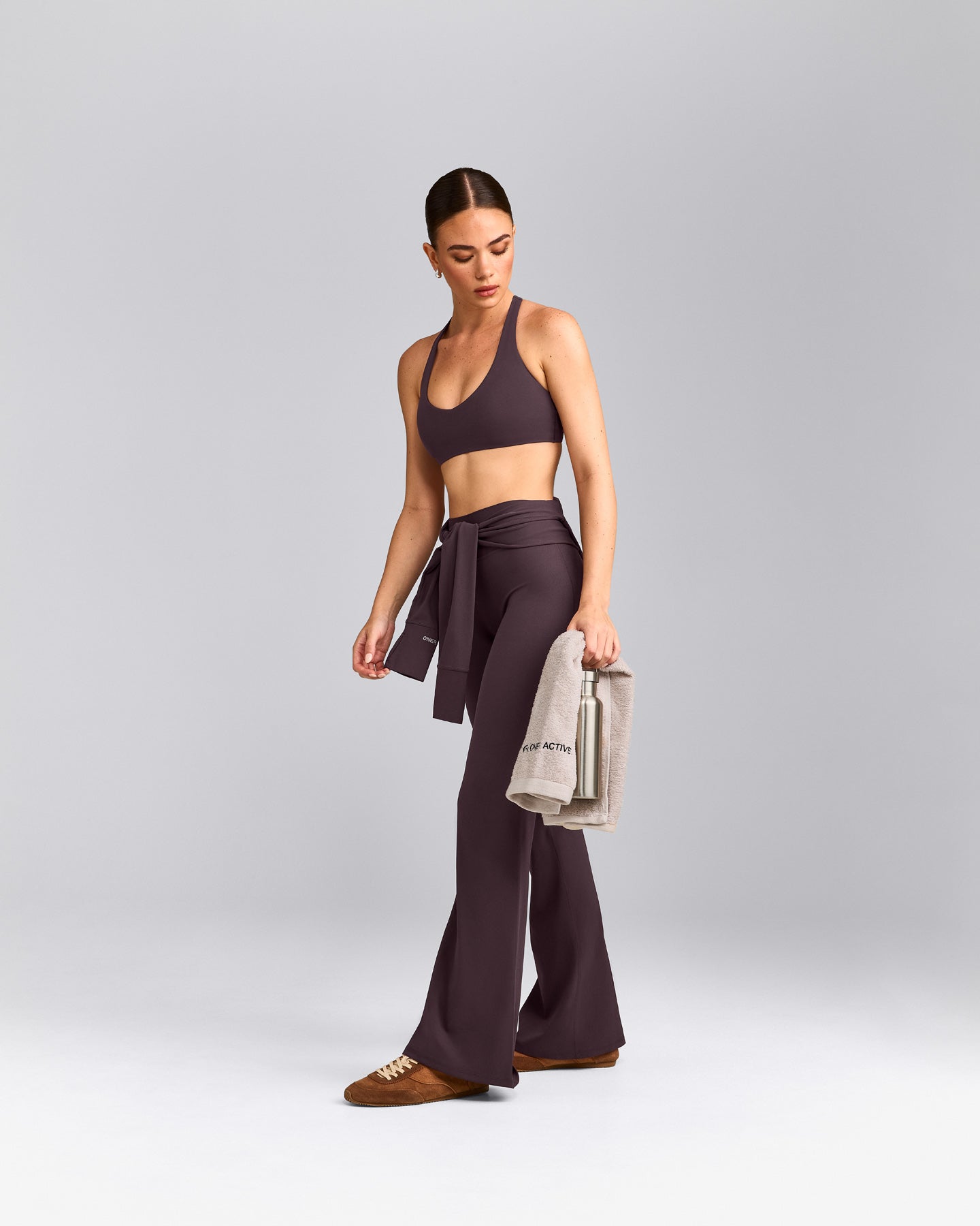 SoftMotion™ Bralette with Gray Logo | Dark Umber Brown
