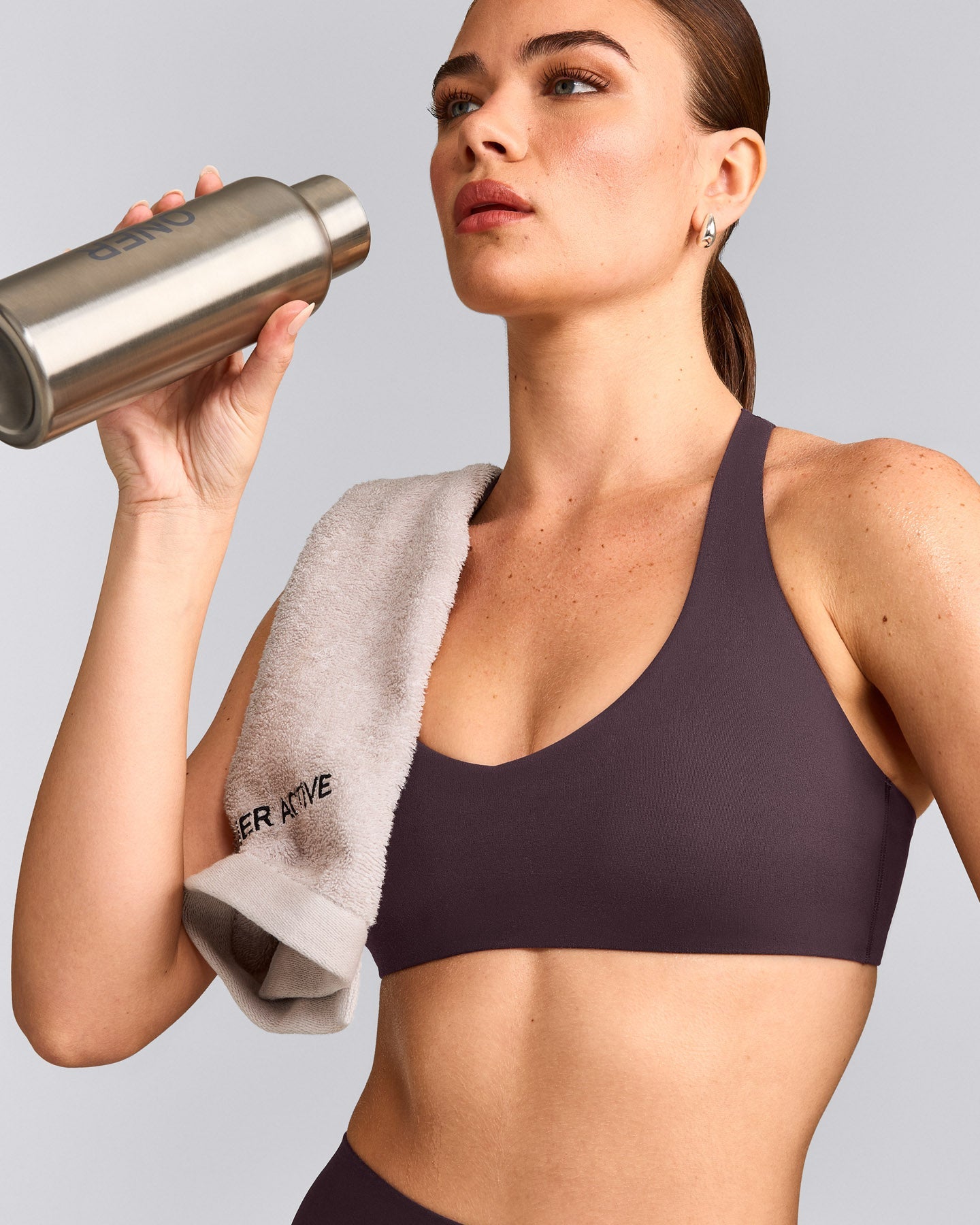 SoftMotion™ Bralette with Gray Logo | Dark Umber Brown