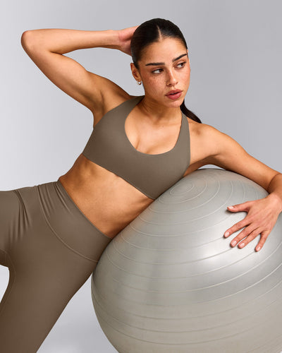 SoftMotion™ Bralette with Grey Logo | Moss Brown