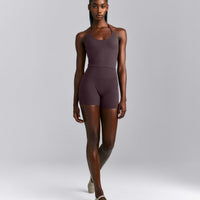 SoftMotion™ Strappy Halter Neck Mid Tank Top with Built in Bra Shelf New Branding | Dark Umber Brown