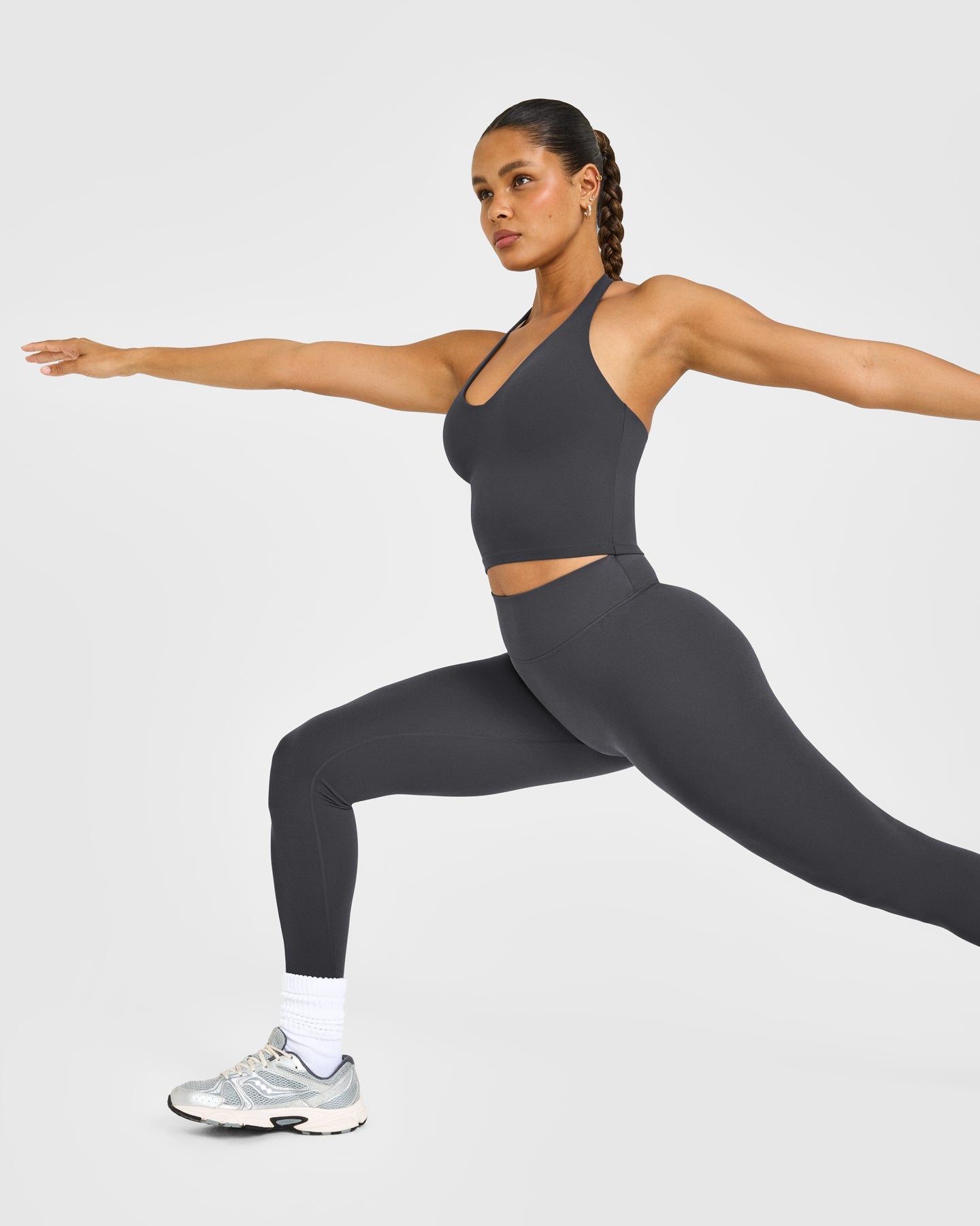 SoftMotion™ Halter Neck Mid Vest with Built in Bra Shelf with White Logo | Coal