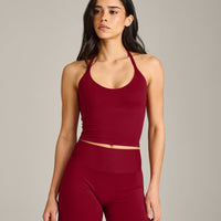 SoftMotion™ Strappy Halter Neck Mid Vest with Built in Shelf with Grey Logo | Ruby Red