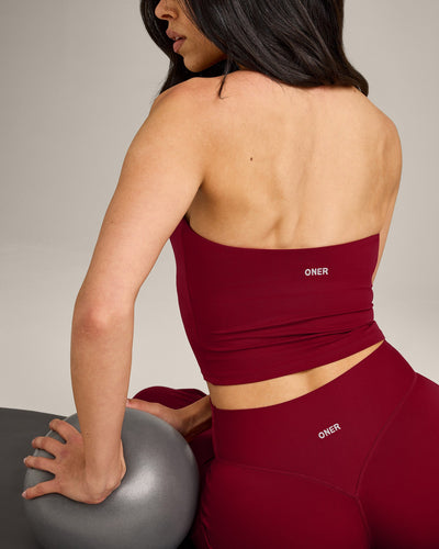 SoftMotion™ Strappy Halter Neck Mid Vest with Built in Shelf with Grey Logo | Ruby Red