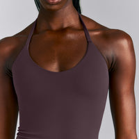 SoftMotion™ Strappy Halter Neck Tank Top with Built in Bra Shelf New Branding | Dark Umber Brown