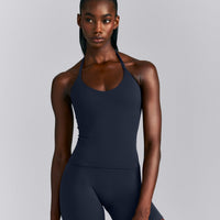 SoftMotion™ Strappy Halter Neck Tank Top with Built in Bra Shelf New Branding | True Blue