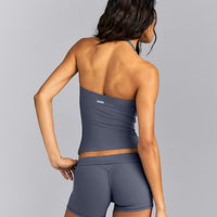 SoftMotion™ Strappy Halter Neck Tank Top with Built in Bra Shelf | Granite Blue