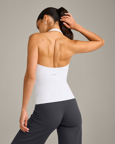 SoftMotion™ Halter Neck Vest with Built in Bra Shelf with Grey Logo | White