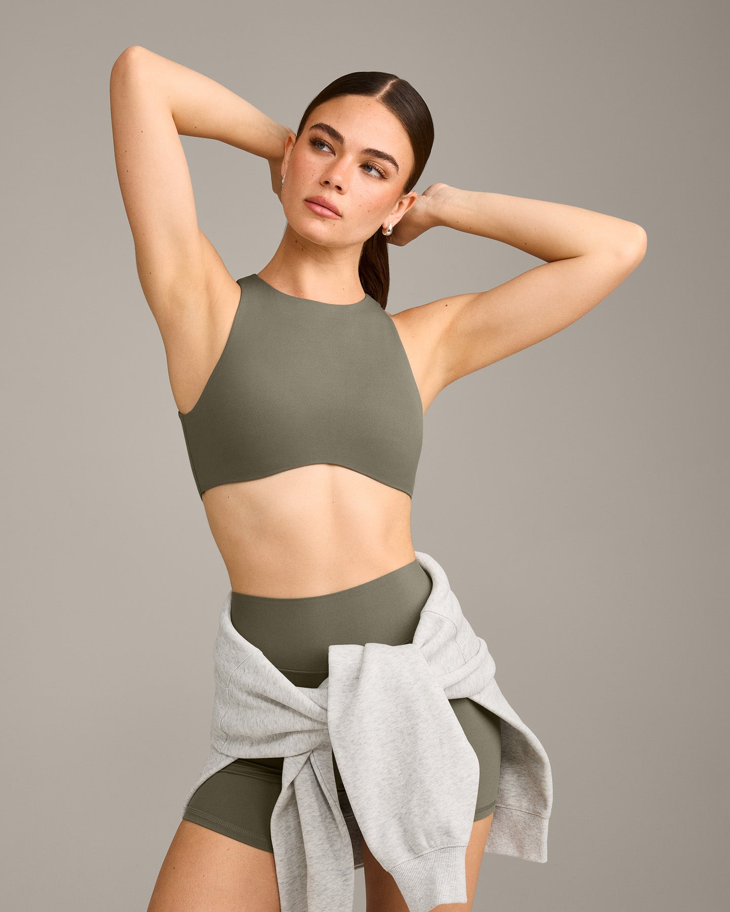 SoftMotion™ High Neck Sports Bra with Grey Logo | Alpine Green