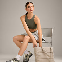 SoftMotion™ High Neck Sports Bra with Grey Logo | Alpine Green