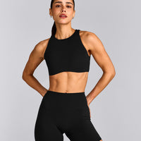 SoftMotion™ High Neck Sports Bra with Gray Logo | Black