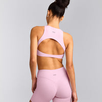 SoftMotion™ High Neck Sports Bra with Gray Logo | Chalk Pink