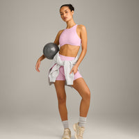 SoftMotion™ High Neck Sports Bra with Grey Logo | Chalk Pink