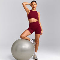 SoftMotion™ High Neck Sports Bra with Grey Logo | Ruby Red