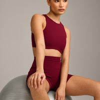 SoftMotion™ High Neck Sports Bra with Grey Logo | Ruby Red