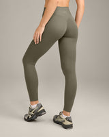 SoftMotion™ High Waisted Leggings with Grey Logo | Alpine Green