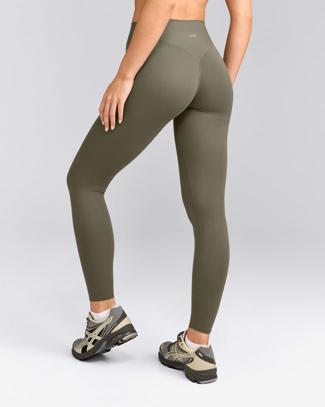 SoftMotion™ High Waisted Leggings with Grey Logo | Alpine Green