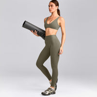 SoftMotion™ High Waisted Leggings with Grey Logo | Alpine Green