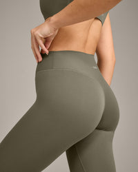SoftMotion™ High Waisted Leggings with Grey Logo | Alpine Green