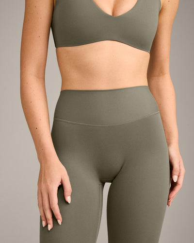 SoftMotion™ High Waisted Leggings with Grey Logo | Alpine Green