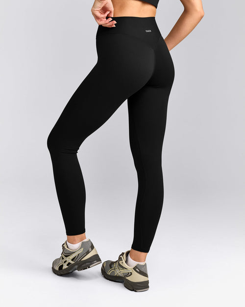 SoftMotion™ High Waisted Leggings with Gray Logo | Black